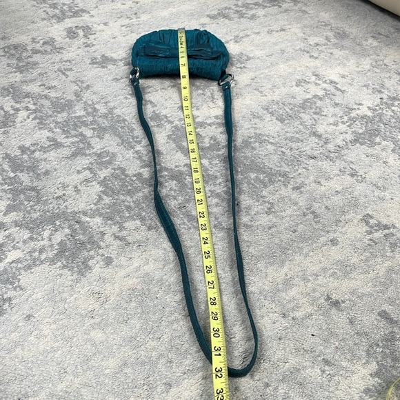 Fashion Express Shiny Crinkle Satin Bow Flap Small Evening Bag Crossbody Blue - Picture 6 of 10